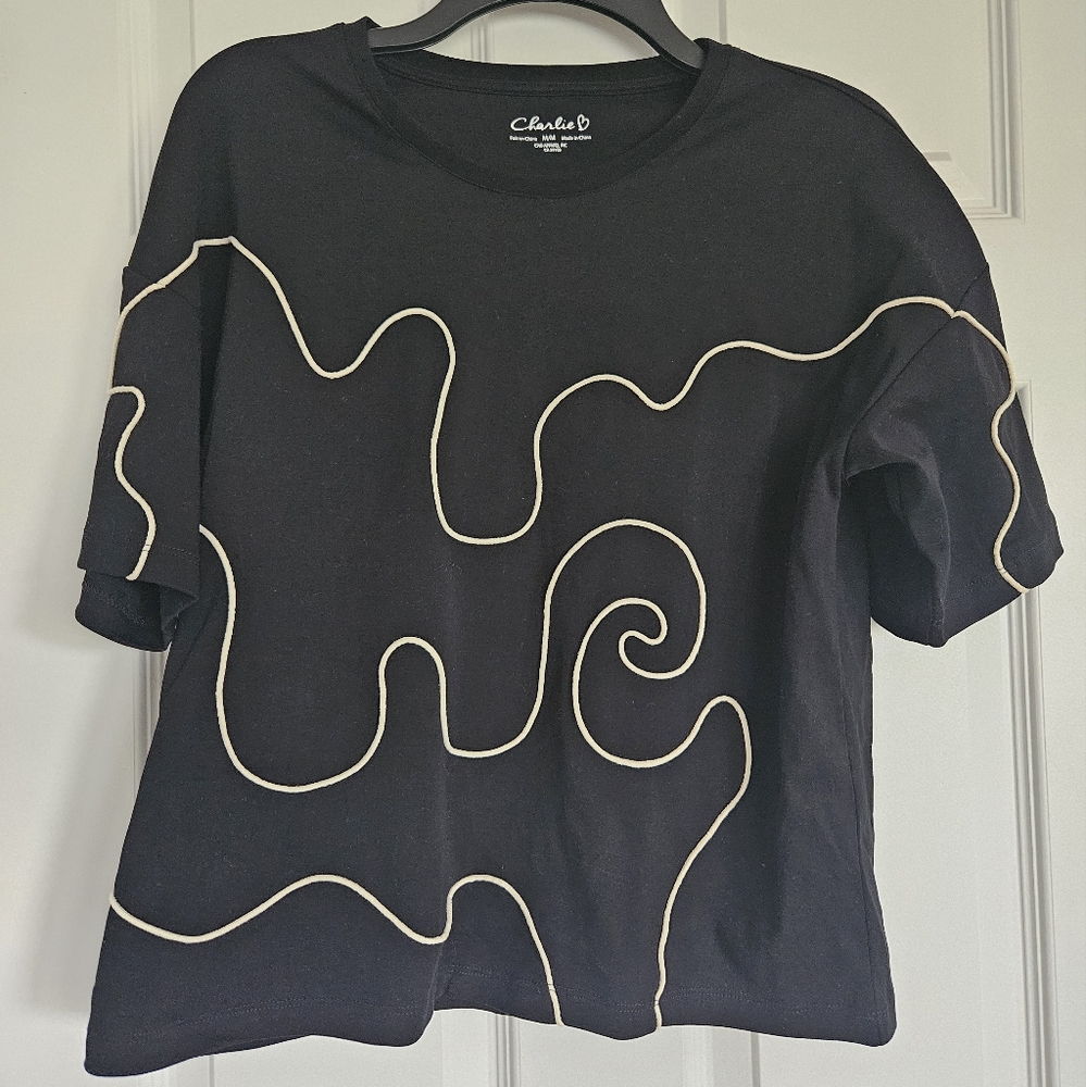Charlie B Black Top with Cream Accents